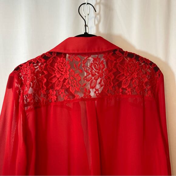 Olsenboye Red Lace Lightweight Button Up Blouse Top - Picture 10 of 11